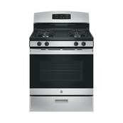 A stainless steel gas oven.